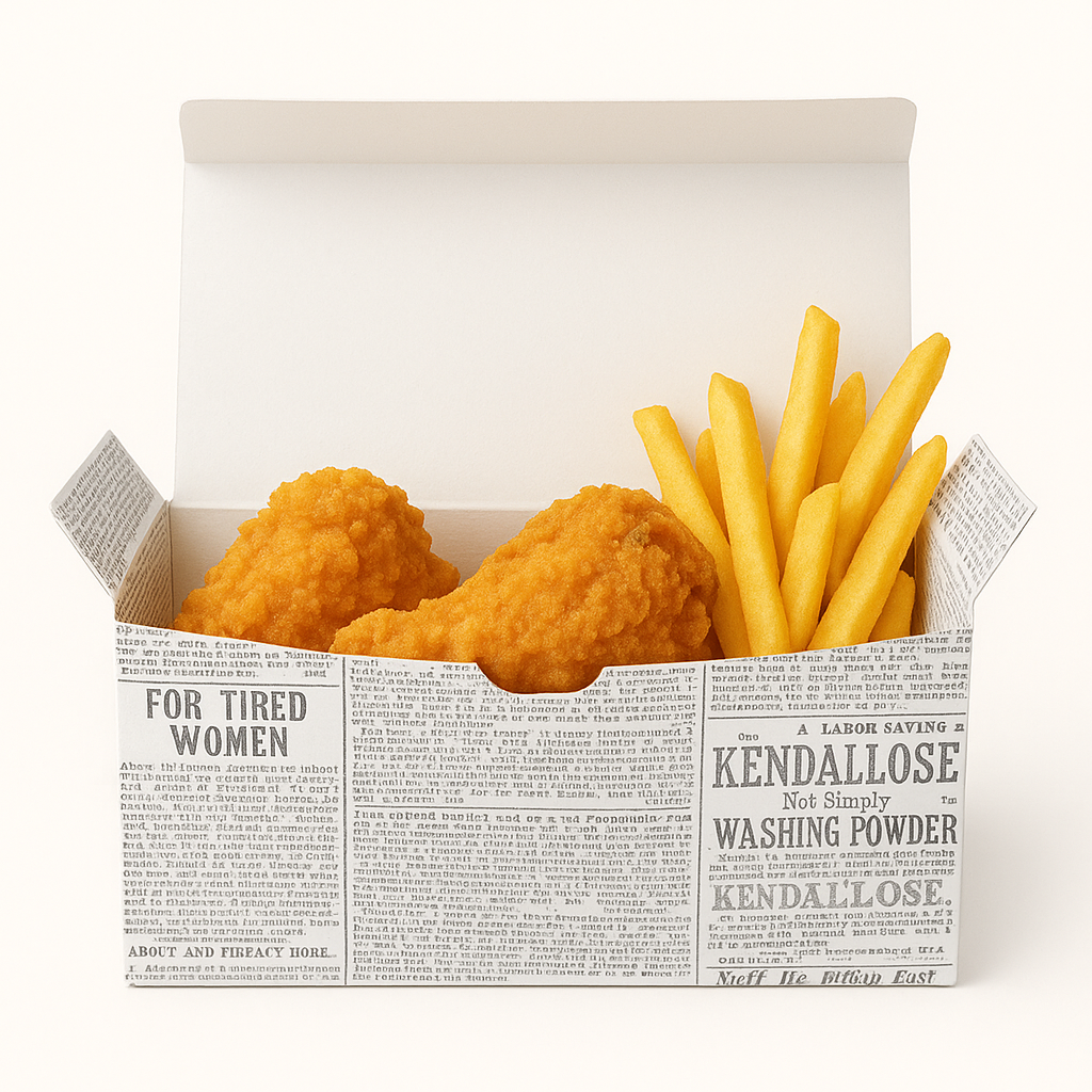  QUICK SERVICE TAKEOUT BOXES - RETRO NEWSPAPER PRINTS _0