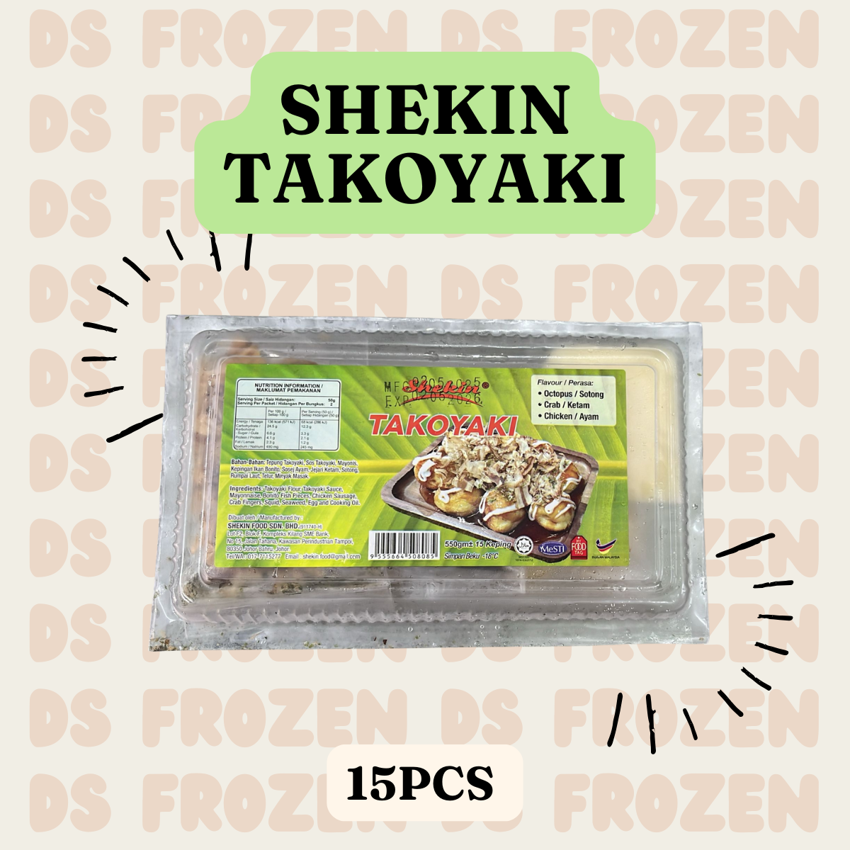 SHEKIN TAKOYAKI 3 FLAVOUR 15PCS 550GM_0