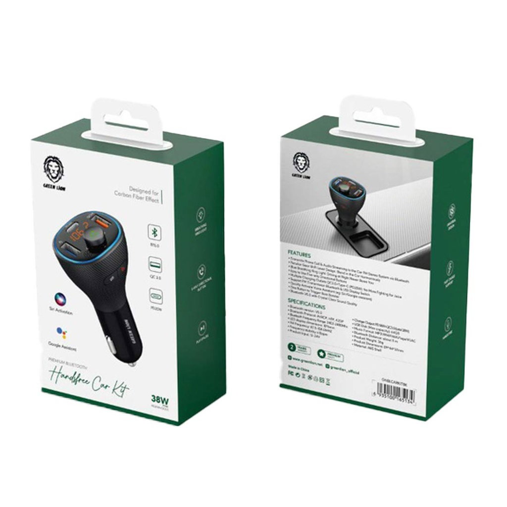 Green Wireless Hands-Free Car Kit with Built-In FM Transmitter 38W