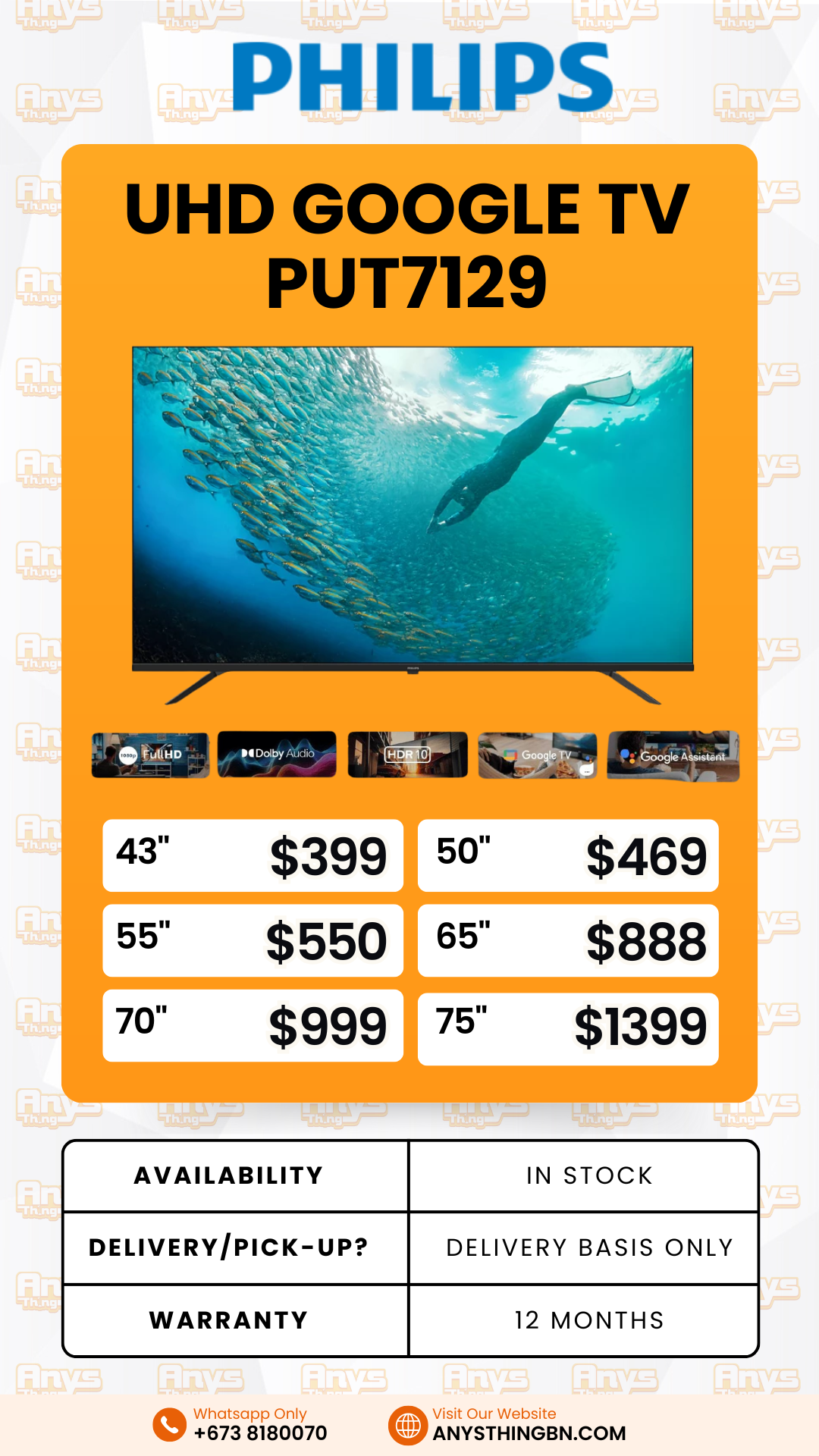Phillips UHD GOOGLE TV PUT7129