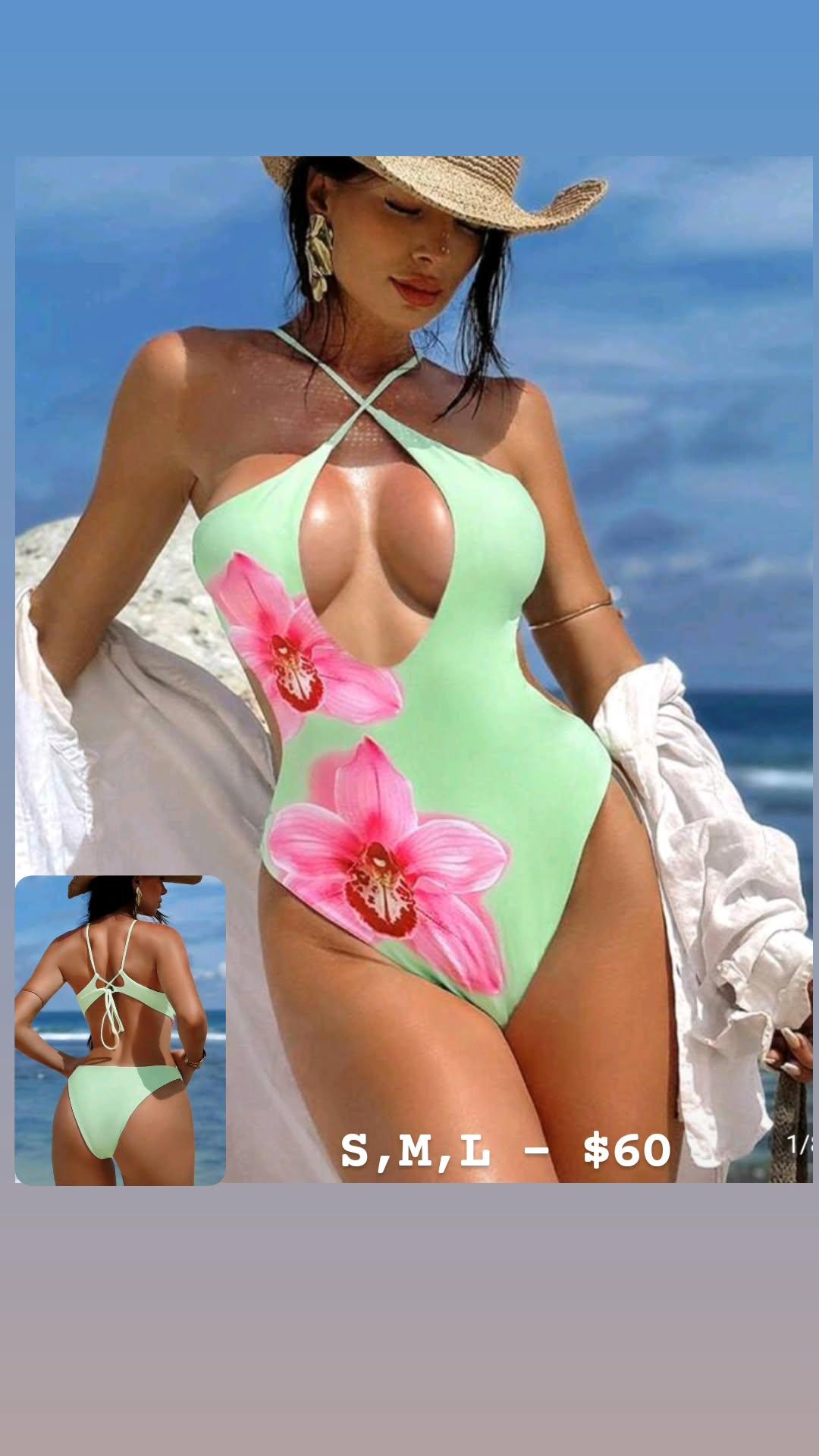 Pink Flower One Piece Swimsuit _0