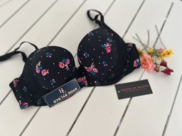 Push up bra black floral 