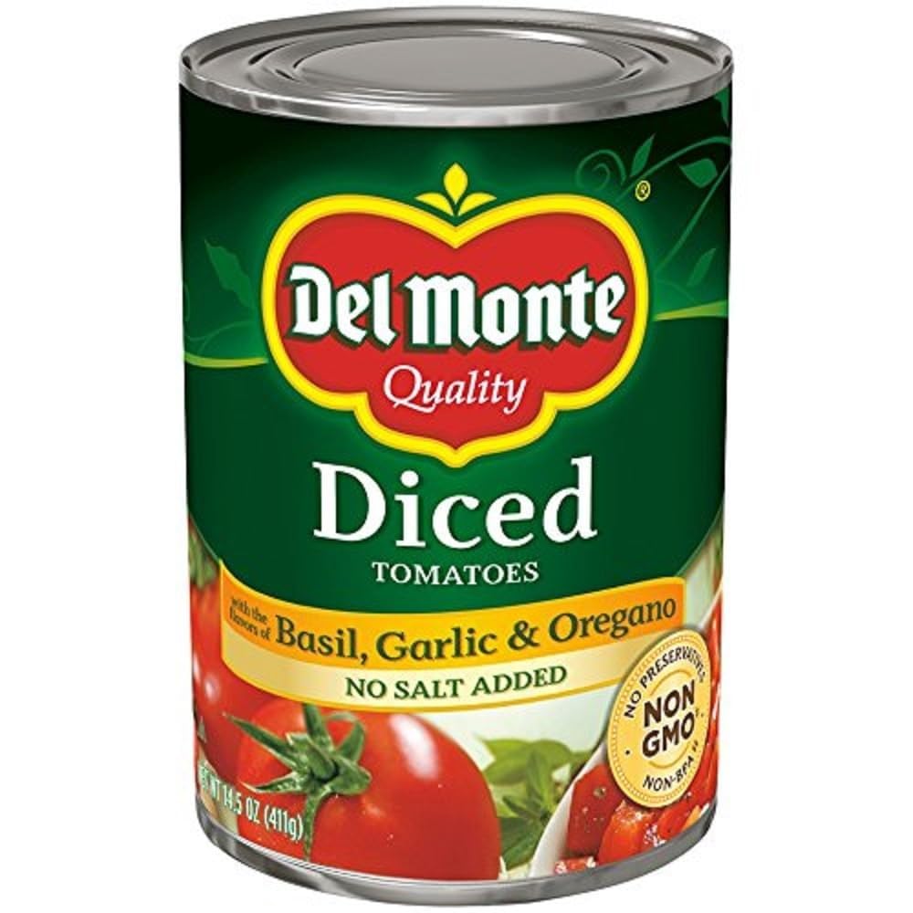 Del Monte Canned Diced Tomatoes with Basil, Garlic and Oregano, No Salt Added, 14.5 Ounce_0