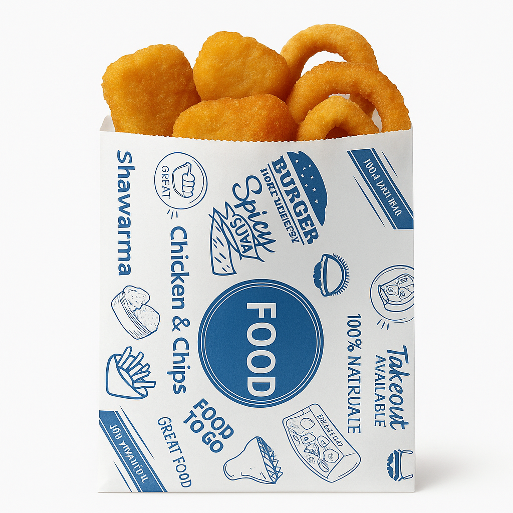 “FOOD TO GO” DELI TAKEOUT BAGS - WHITE & BLUE / 3 SIZES _0
