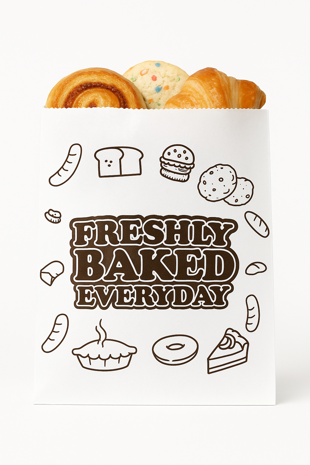 SNACK TAKEOUT BAGS - “FRESHLY BAKED EVERYDAY “- 6.5'' x 5''/ WHITE.