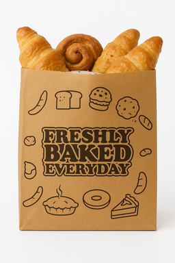 SNACK TAKEOUT BAGS - “FRESHLY BAKED EVERYDAY “ - 5'' x 5''/ BROWN