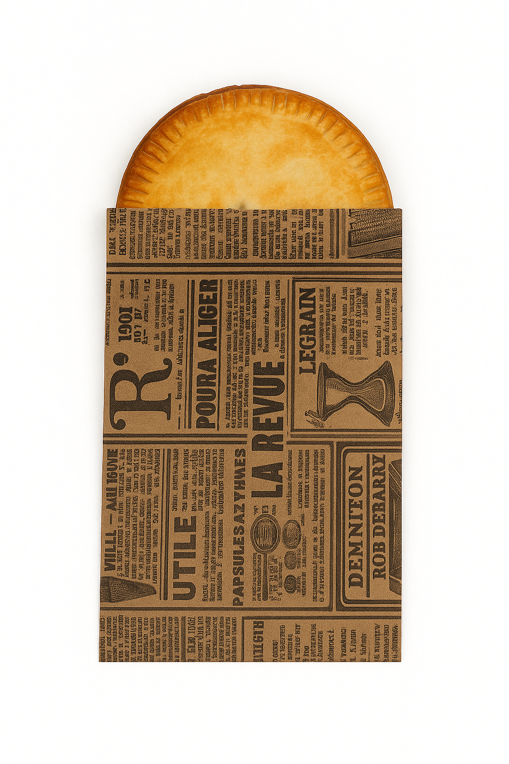 “RETRO NEWSPAPER PRINTS” TREAT TAKEOUT BAGS - 7” x 5.5” - / BROWN  _0