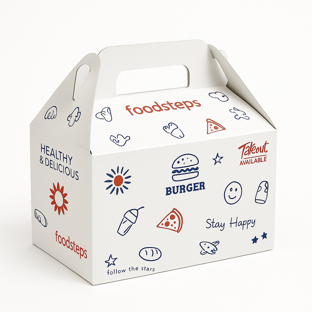 TAKEOUT GABLE BOXES - GENERIC “FOODSTEPS” DESIGN _0