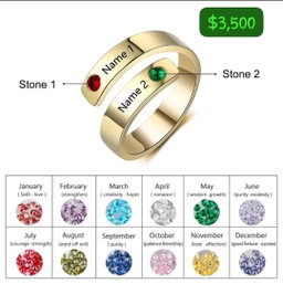 Female double name customized ring with birthstone