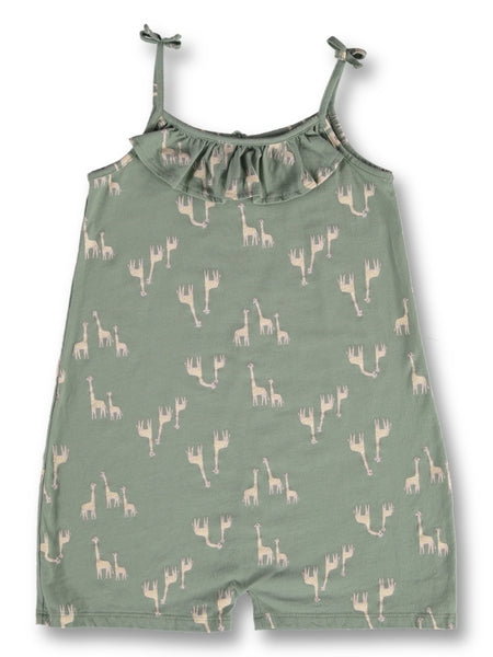 Mini Mango Toddler Girls Frill Shortall – Khaki Giraffe (Size 6)_0