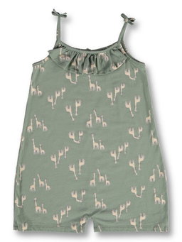 Mini Mango Toddler Girls Frill Shortall – Khaki Giraffe (Size 6)