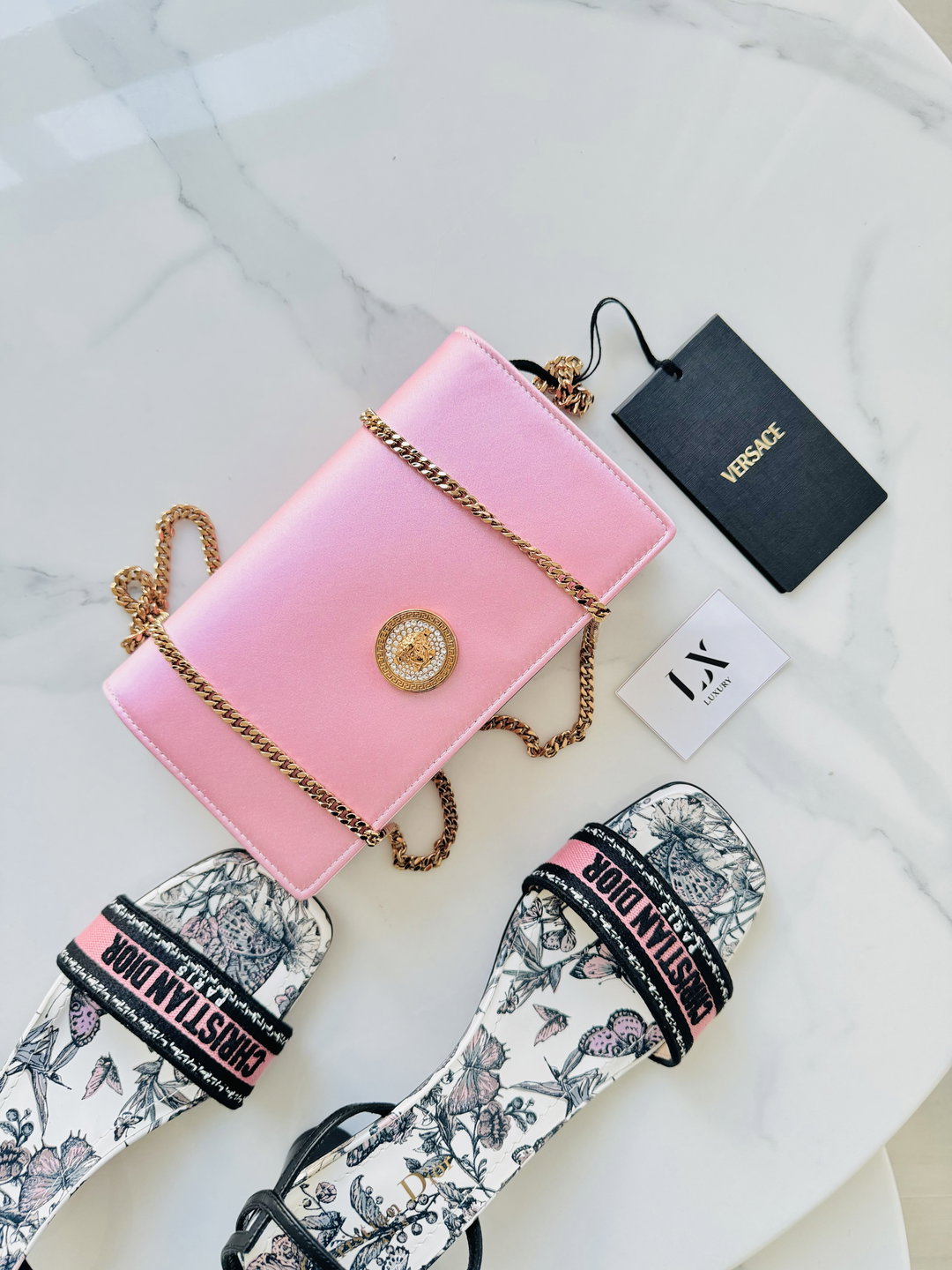 Bolsa Versace rosa Medusa / cristais