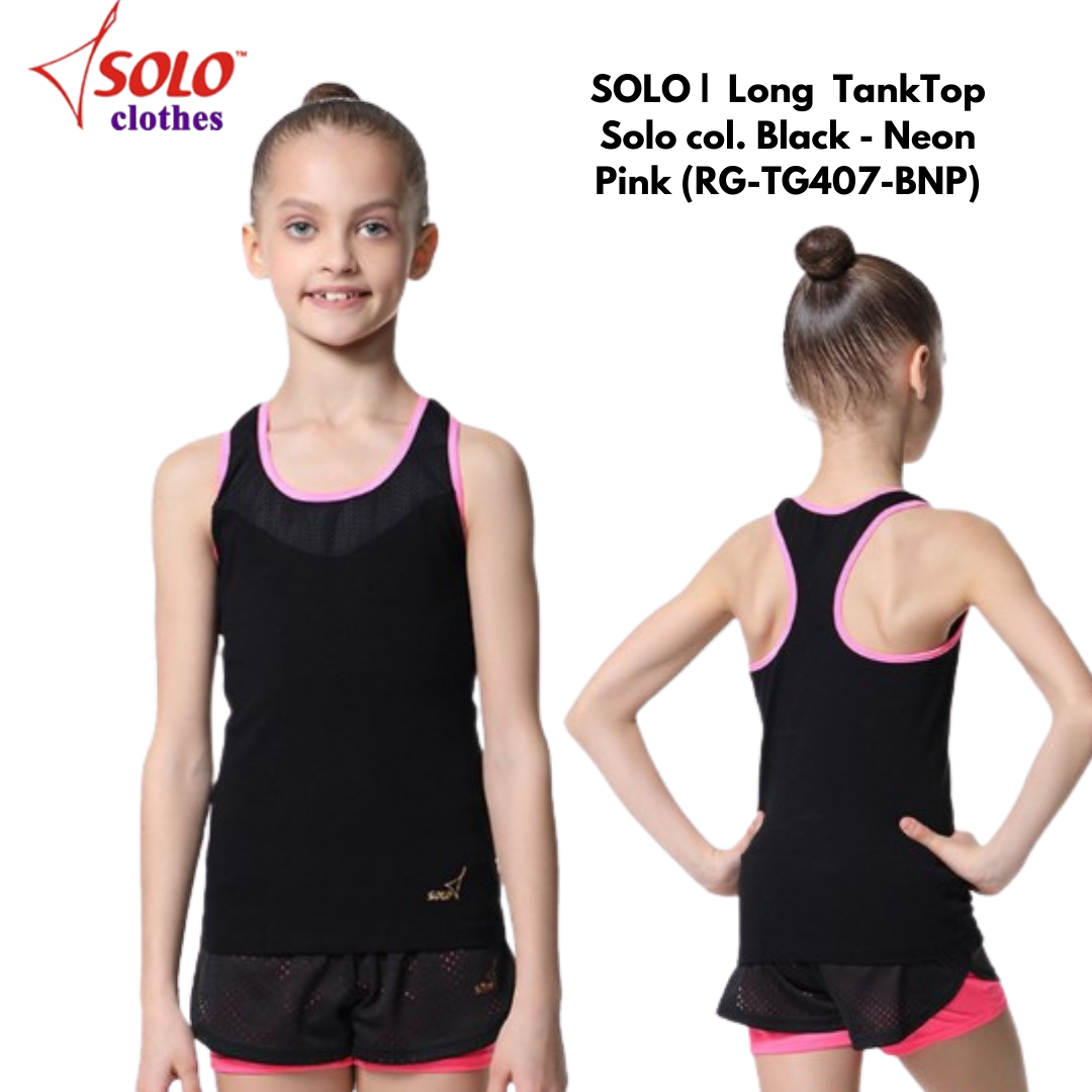 SOLO |  Long Tank Top Solo col. Black - Neon Pink_3