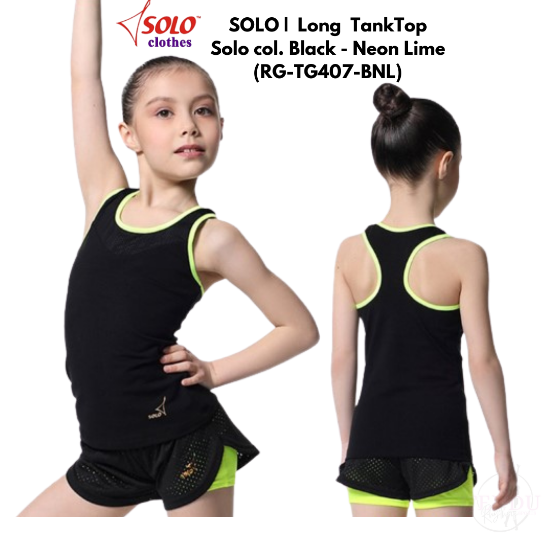 SOLO |  Long Tank Top Solo col. Black - Neon Lime_10