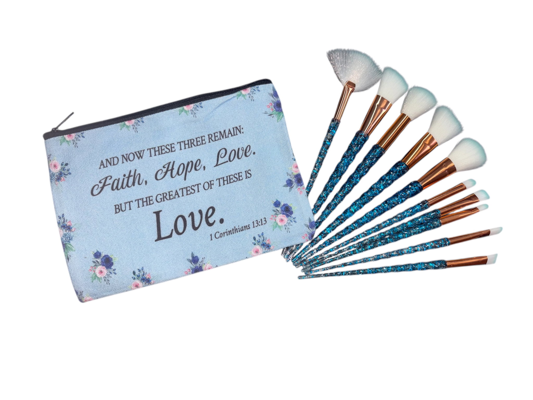 Inspirational bible verse Makeup bag with 10 x makeup brushes_3