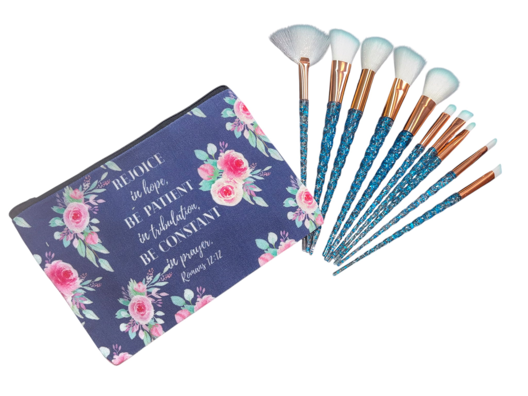 Inspirational bible verse Makeup bag with 10 x makeup brushes_9