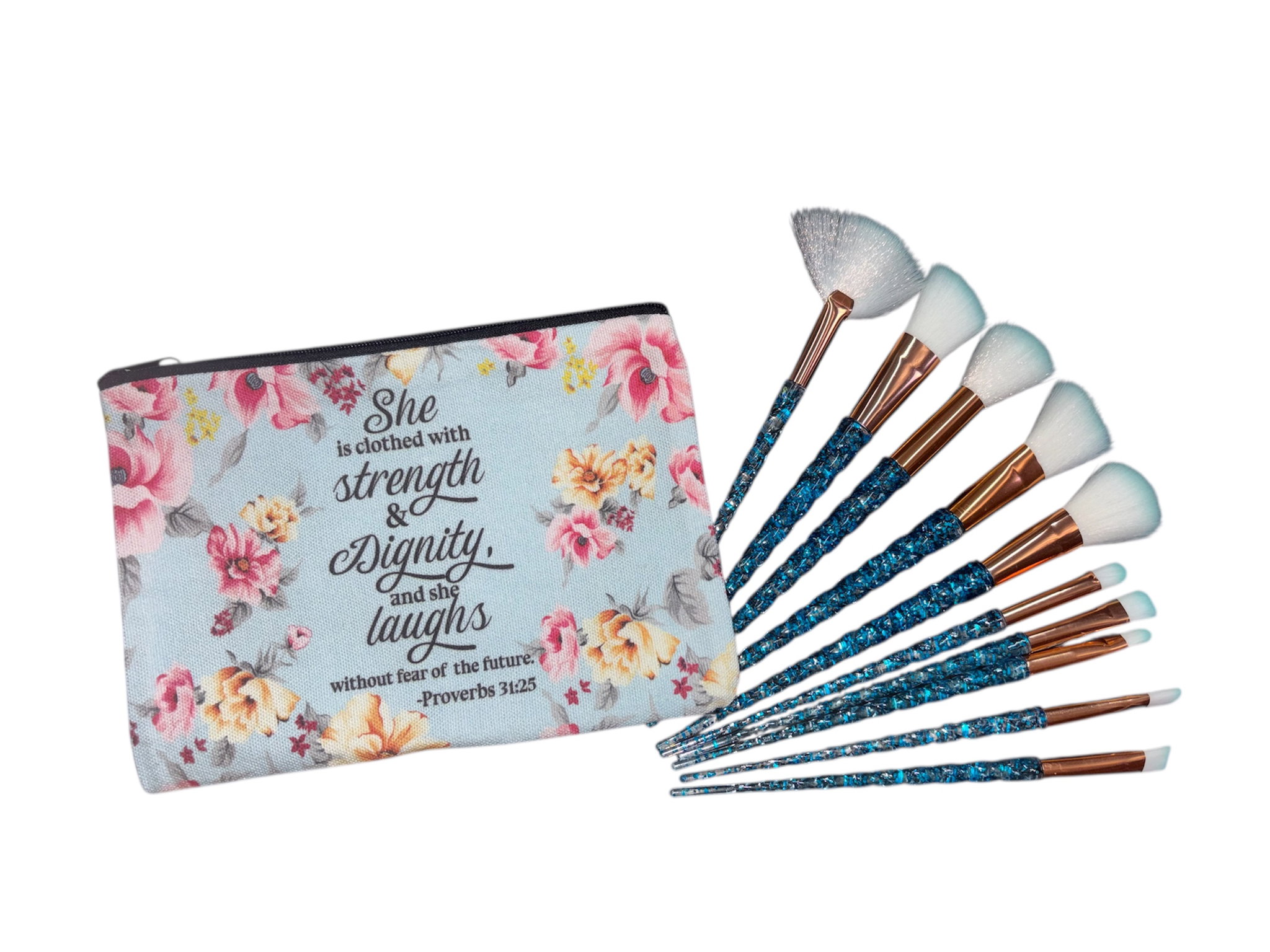 Inspirational bible verse Makeup bag with 10 x makeup brushes_11