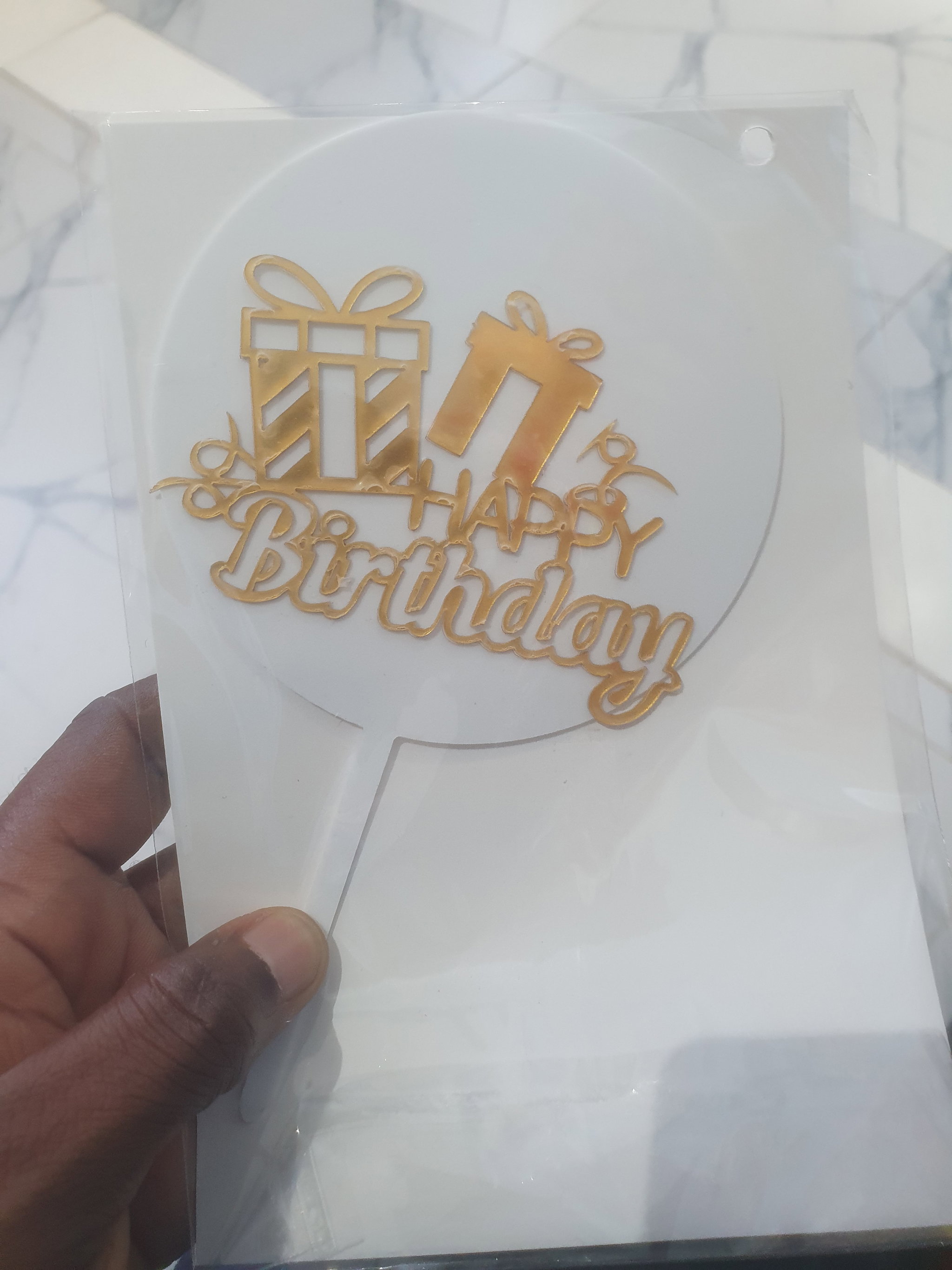 Cake Topper Happy Birthday + Base Acrílica na Cor Preta_1
