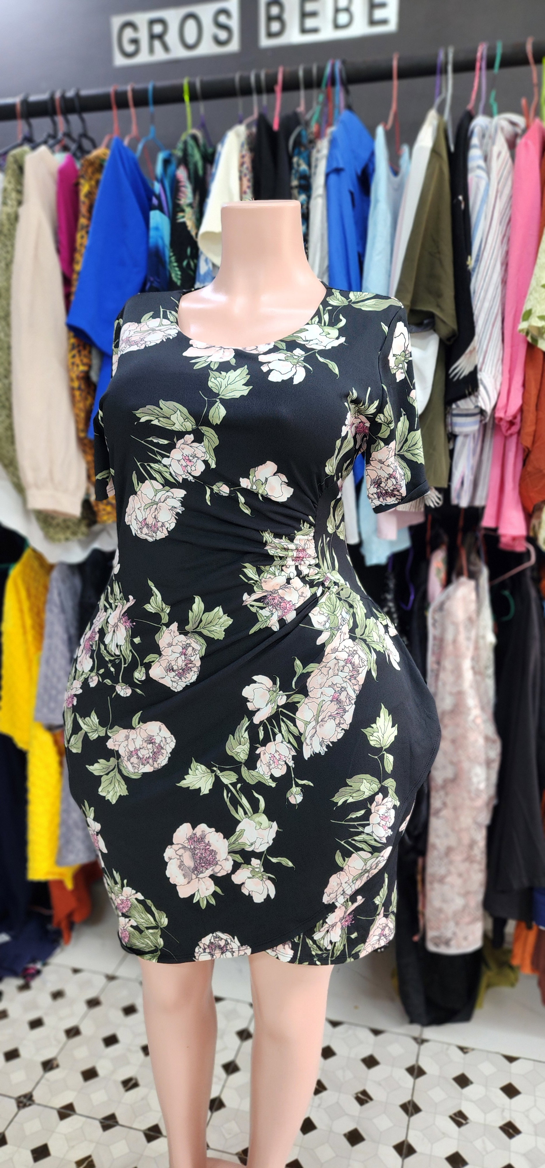 Flowery Black Office Dress (46/48)_1