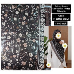 Tudung Square Chiffon Voile Printed Bidang 50 | code: H