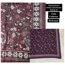 Tudung Square Chiffon Voile Printed Bidang 50 | code: H