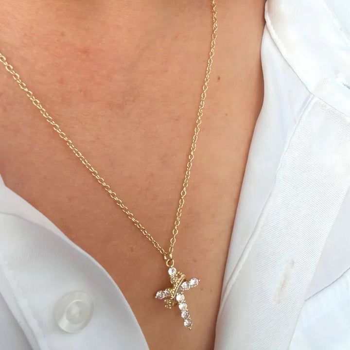 Royal Cross Crown Necklace Stainless Steel_0
