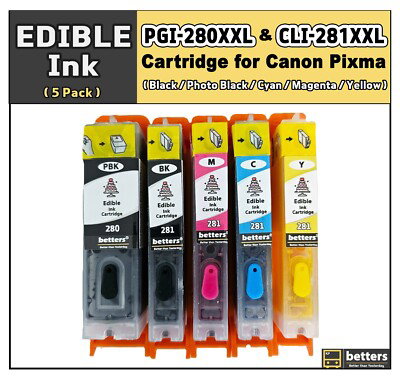 5 PACK PREMIUM QUALITY CANON EDIBLE INK CARTRIDGE SET (TS702)
