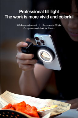Poignée de Caméra pour Téléphone Mobile, Support d'Appareil Photo Intelligent avec Déclic à Distance Magnétique Amovible, Aimants Rotatifs 360°, Lumière Selfie, Facile pour la Diffusion en Direct