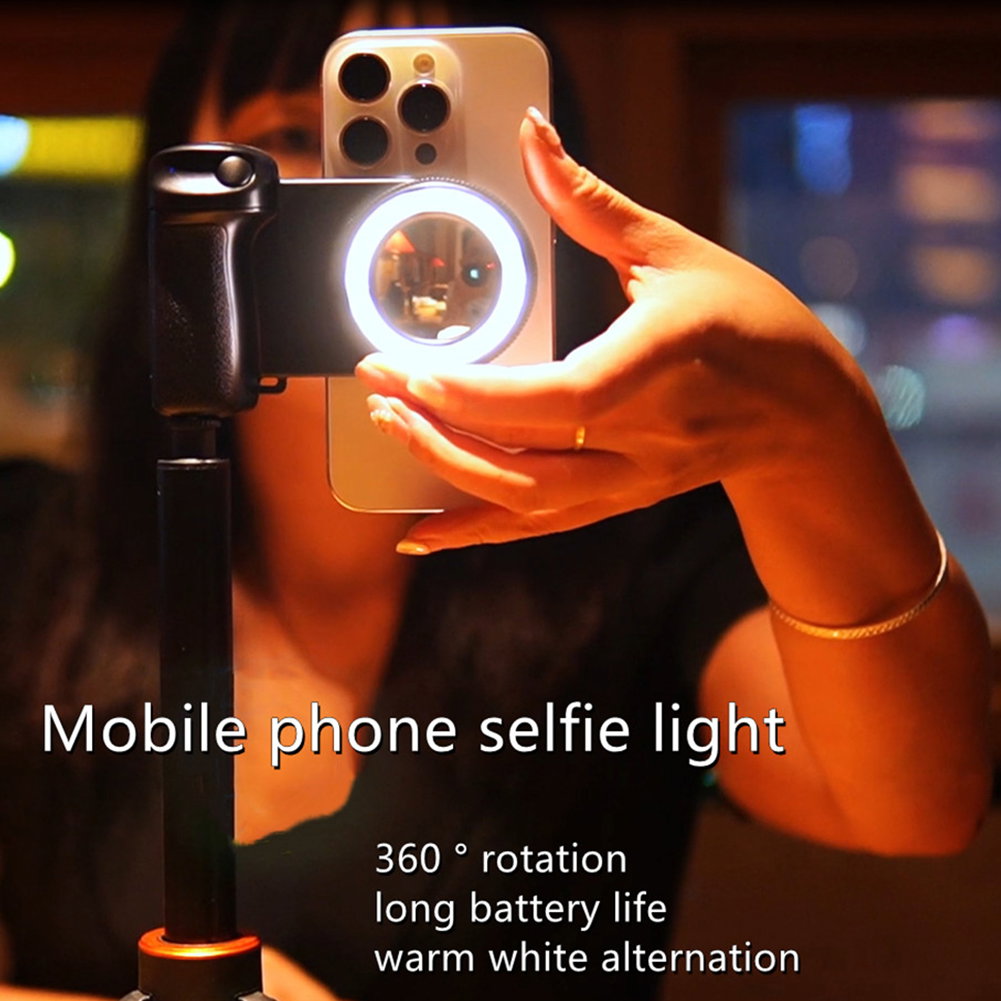 Poignée de Caméra pour Téléphone Mobile, Support d'Appareil Photo Intelligent avec Déclic à Distance Magnétique Amovible, Aimants Rotatifs 360°, Lumière Selfie, Facile pour la Diffusion en Direct_3