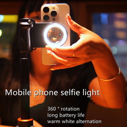 Poignée de Caméra pour Téléphone Mobile, Support d'Appareil Photo Intelligent avec Déclic à Distance Magnétique Amovible, Aimants Rotatifs 360°, Lumière Selfie, Facile pour la Diffusion en Direct