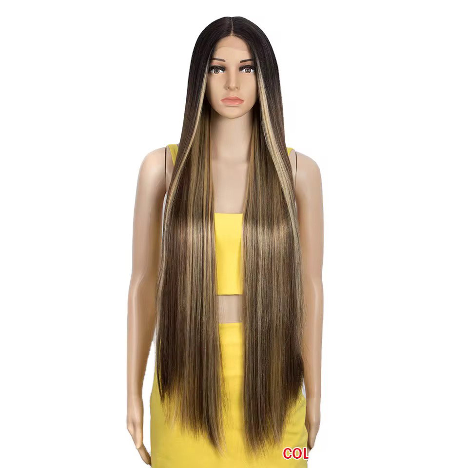 Hot Selling Straight Wave HD Transparent Synthetic Lace Front Hair 38 Inch Ombre Lace Front Wig Cosplay Blonde Lace Front Wig