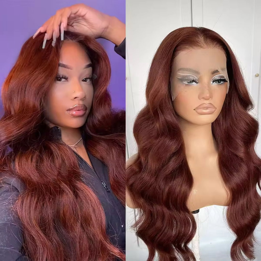 Reddish Brown Hair Lace Front Wigs Synthetic Wigs Body Wave High Quality Glueless Wigs for Black Women