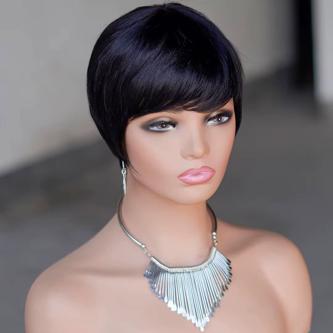 Pixie Cut Human Hair Wig Short Straight Golden Blonde Layered Full Machine Made Wig 100% Remy Human Hair for Black Women Natural_1