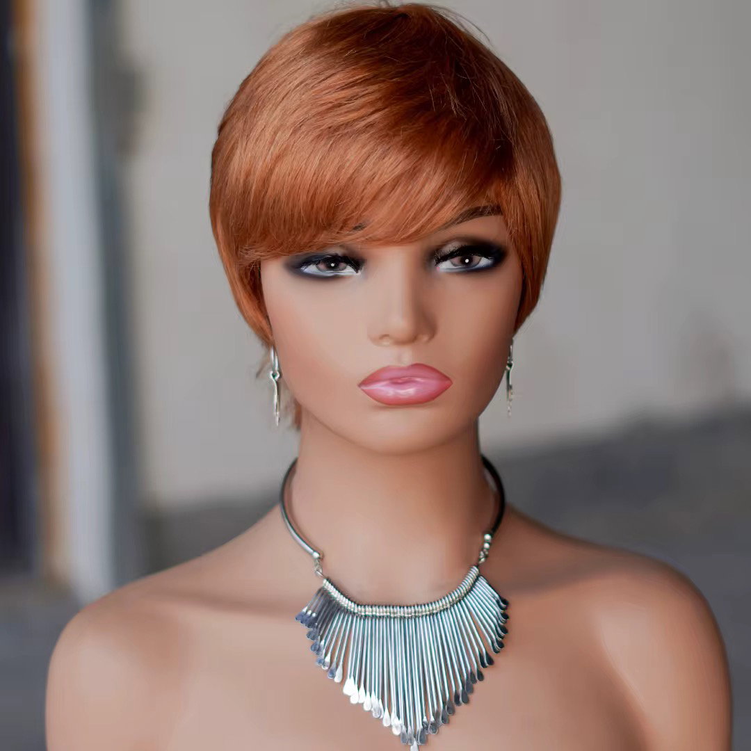 Pixie Cut Human Hair Wig Short Straight Golden Blonde Layered Full Machine Made Wig 100% Remy Human Hair for Black Women Natural