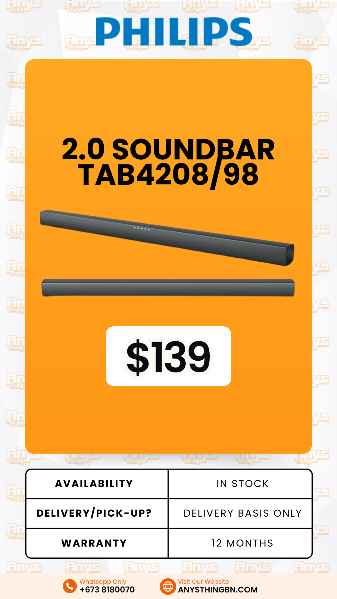 Phillips 2.0 Soundbar TAB4208/98