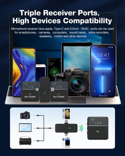 Microfone sem fio duplo MOOZMOB de nível profissional com redução de ruído para celulares, câmeras, DSLRs, tablets, laptops, desktops, iPhones e alto-falantes (preto,
