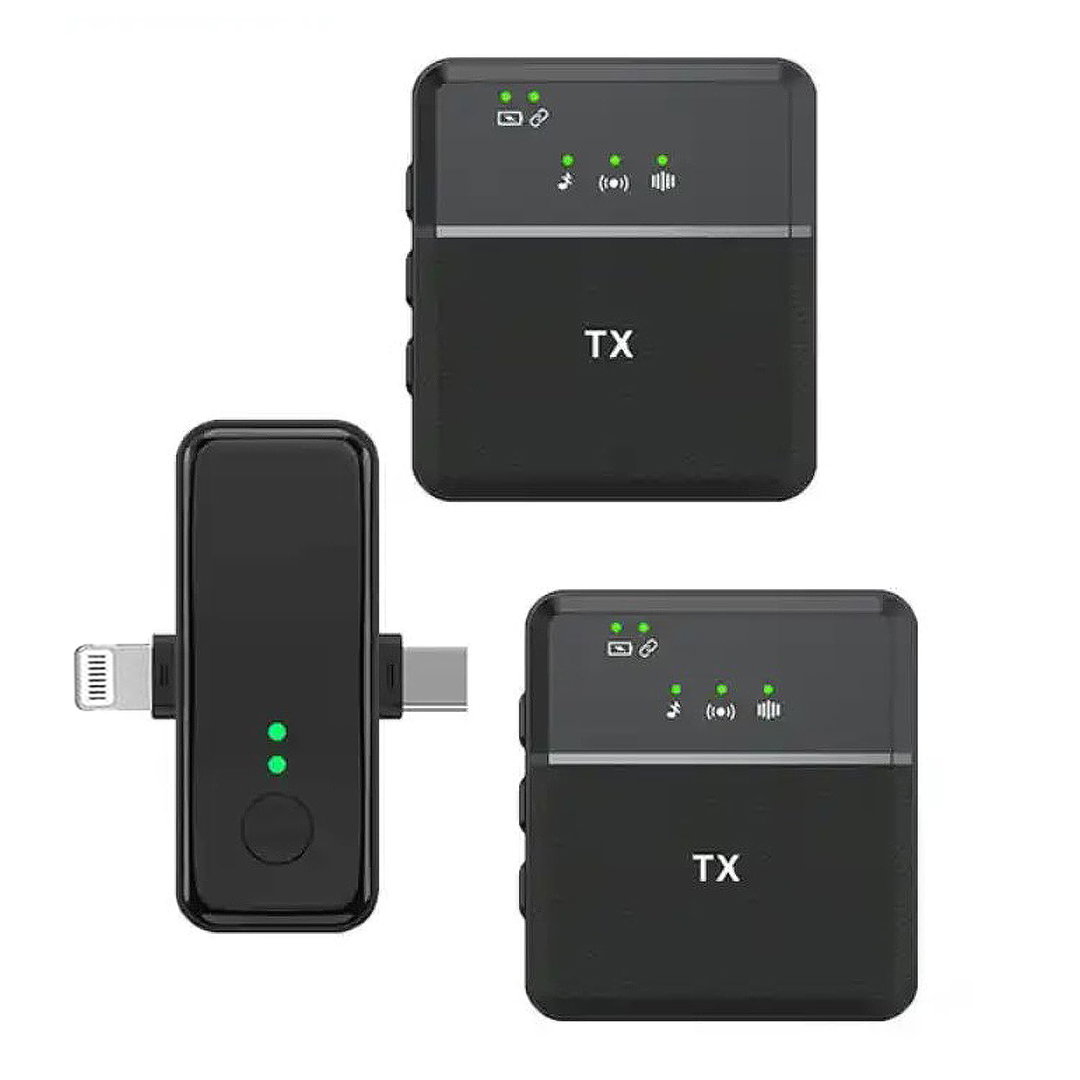 Microfone sem fio duplo MOOZMOB de nível profissional com redução de ruído para celulares, câmeras, DSLRs, tablets, laptops, desktops, iPhones e alto-falantes (preto,