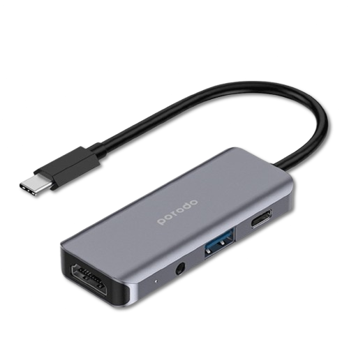 Porodo 4 in 1 USB-C Hub Type-C PD 100W HDMI USB 3.5mm Aux