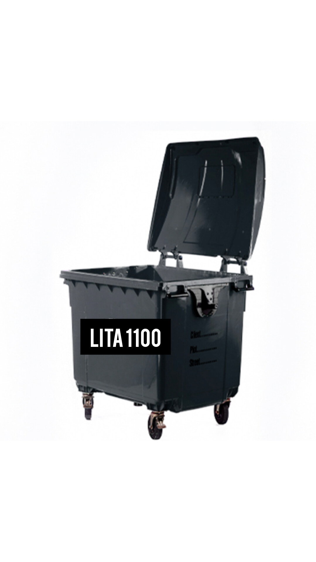 PLASTIC DUSTBINS 4 WHEELS 1100 LITRES - BLUE, GREEN & GRAY