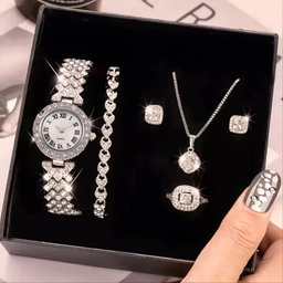 Women's Luxury Women's Watch Five Piece Bracelet Set, Fashionable Quartz Watch, Elegant Rhinestone Glass Accessory