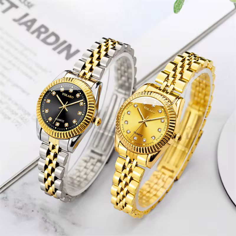 Luxury Golden Stainless Steel Calendar Wrist Watches Men Steel Band Quartz Movement Watch_2