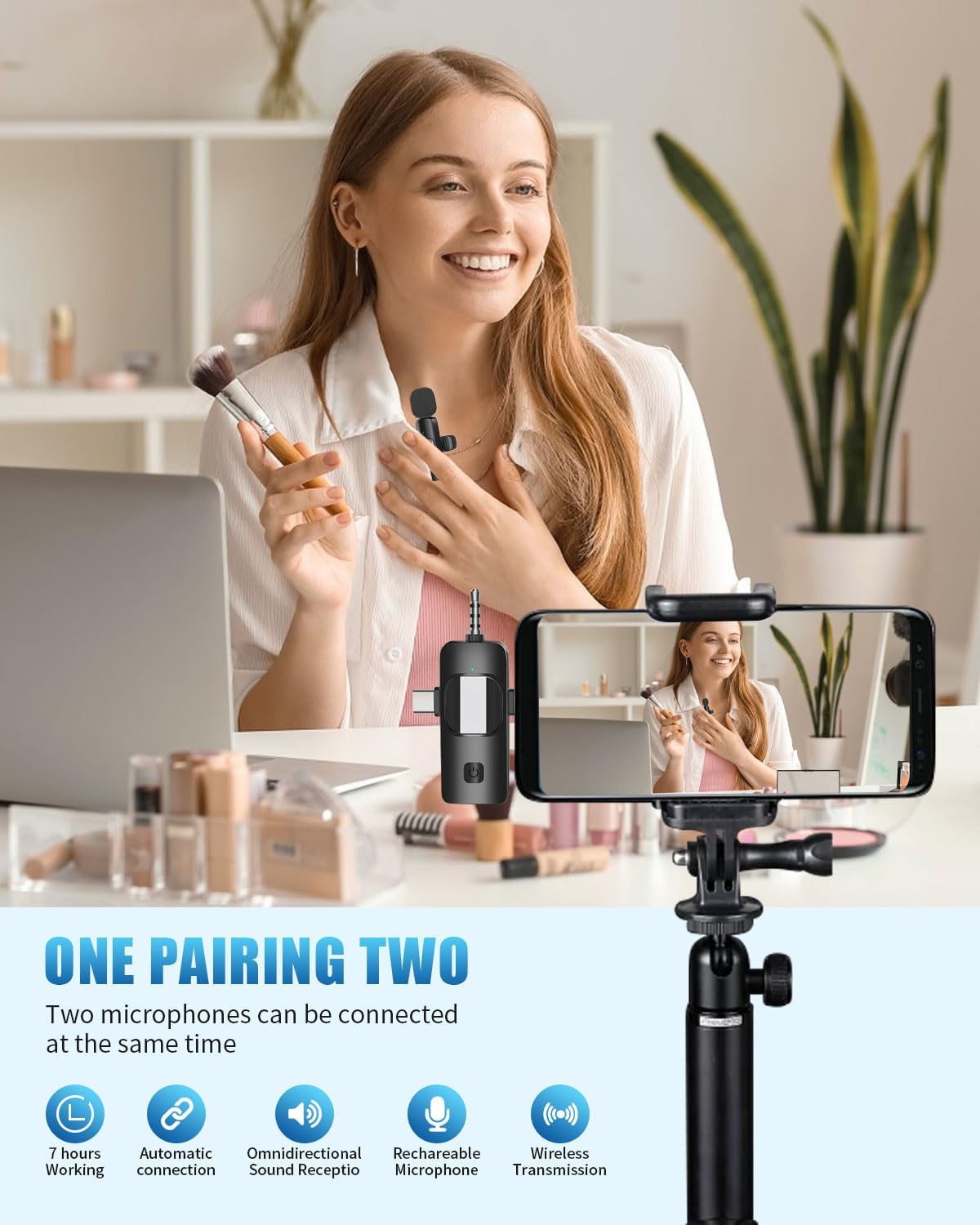 Microfones de lapela sem fio, receptor universal 4 em 1 para Android, iPhone, iPad, laptop e câmera, USB-C, mini microfone sem fio para gravação de vídeo, vlog, YouTube, TikTok_3