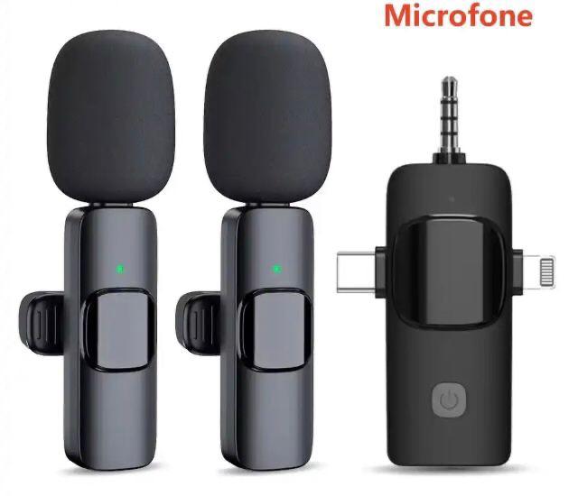 Microfones de lapela sem fio, receptor universal 4 em 1 para Android, iPhone, iPad, laptop e câmera, USB-C, mini microfone sem fio para gravação de vídeo, vlog, YouTube, TikTok_1