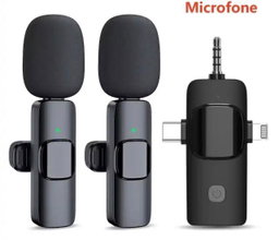 Microfones de lapela sem fio, receptor universal 4 em 1 para Android, iPhone, iPad, laptop e câmera, USB-C, mini microfone sem fio para gravação de vídeo, vlog, YouTube, TikTok