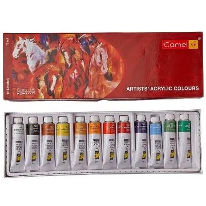 Camel Artist Acrylic Color Paint Set of 9 ML Tube in 12 Shades (Set of 12, Multicolor) - Color Set_0