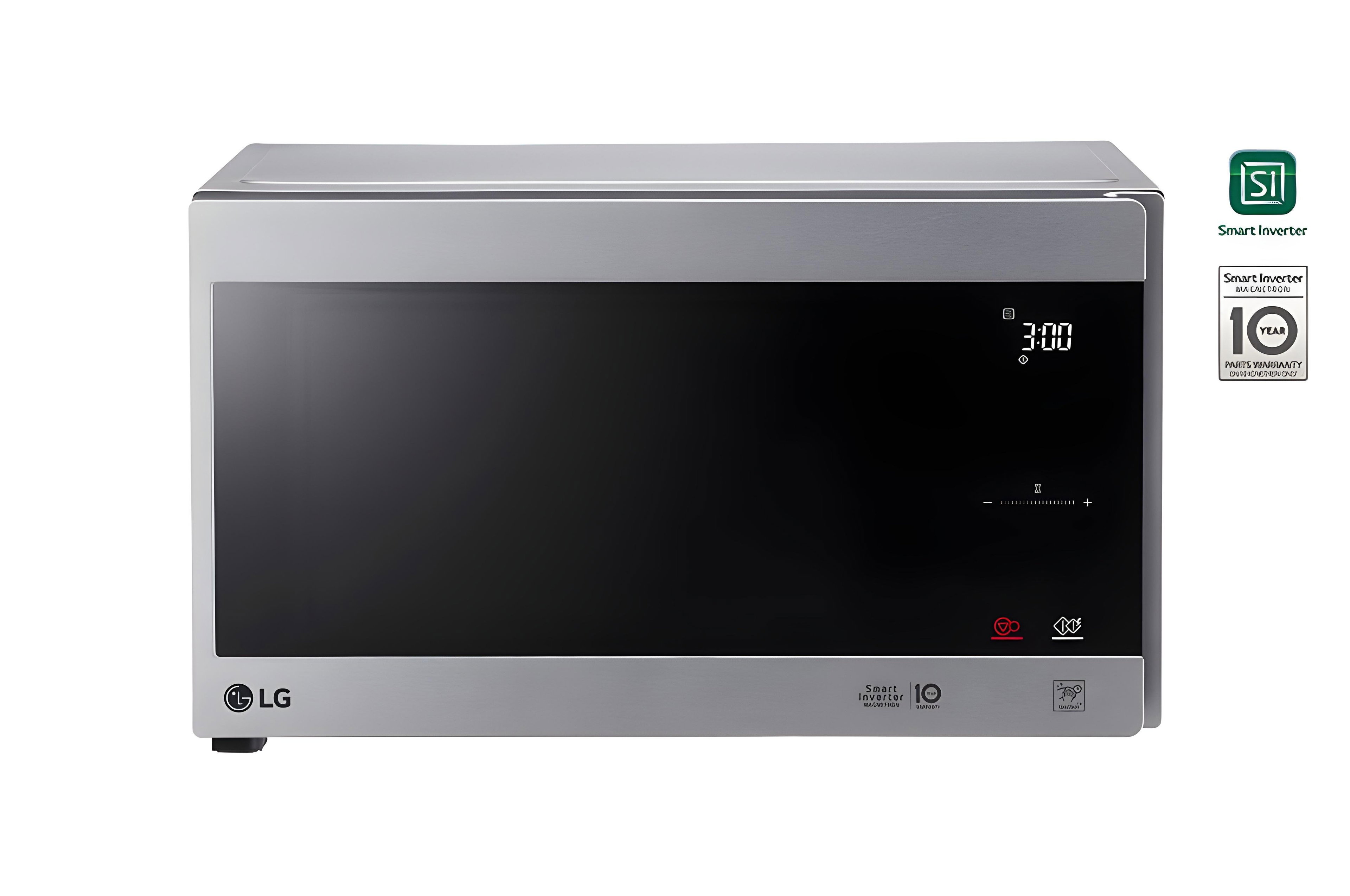 Four à micro-ondes de 42 litres, argent, technologie Smart Inverter avec 10 ans de garantie, grilloir, cuisson automatique intelligente, écran tactile en verre