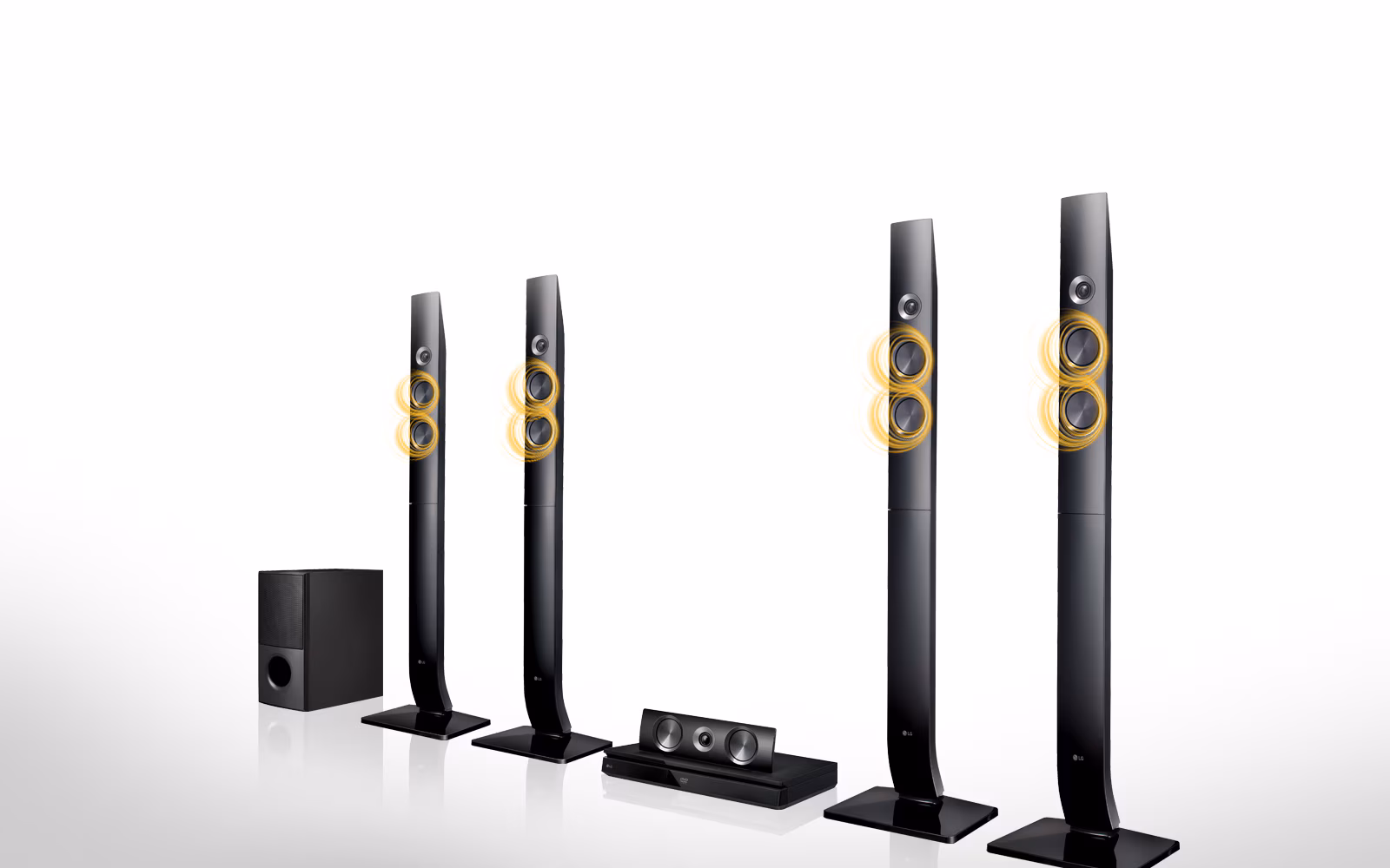 LG Home theater LHD71C, 5.1ch Surround system (4 Tallboy), 1,000W, Bluetooth, FM radio, Bass Subwoofer, DVD HTS_1