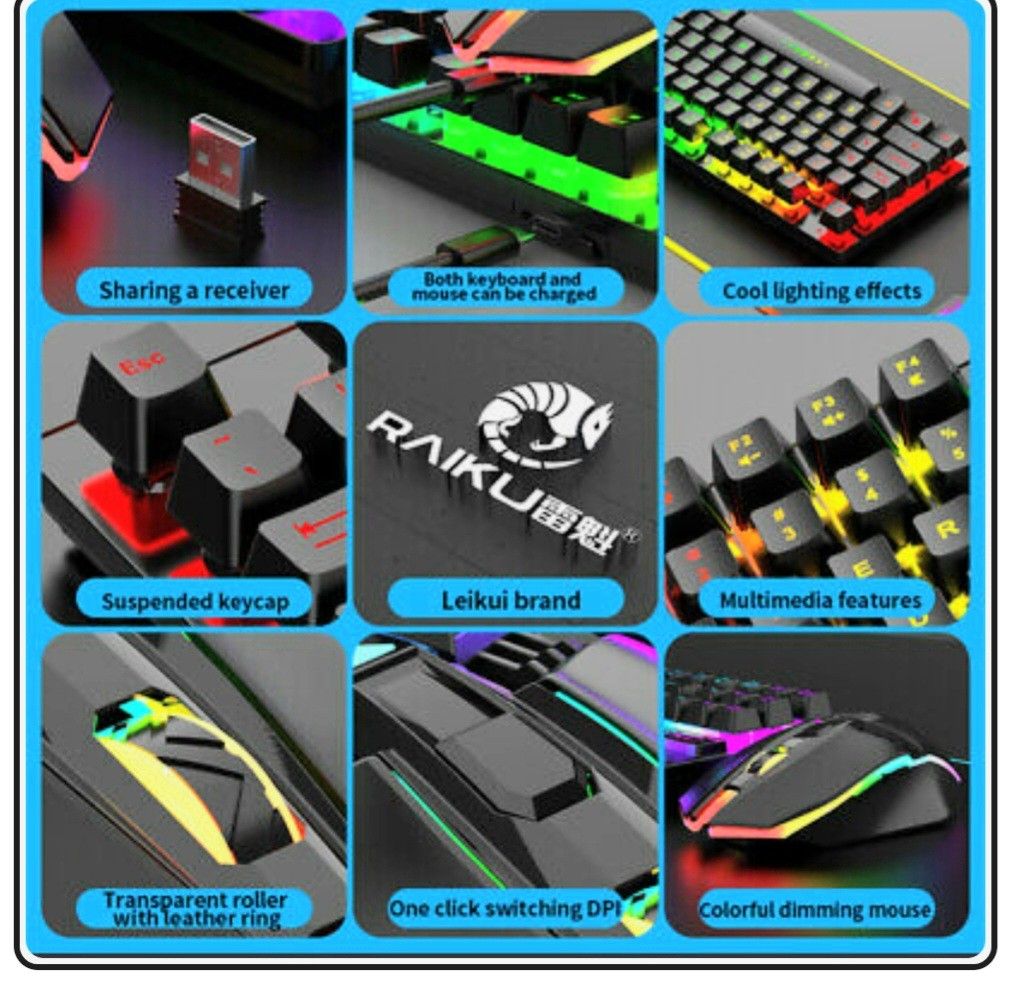 Conjunto de teclado e mouse gamer sem fio 2.4G recarregável RGB com retroiluminação para jogos_4