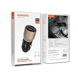 Porodo 96W Transparent USB-A+C Port Car Charger with C to C 0.9m Cable - Desert Titanium