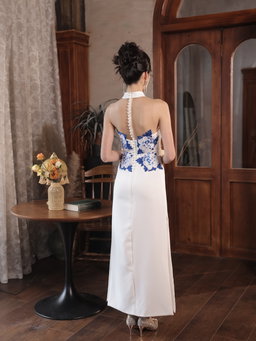 Folklore Cheongsam in Ivory with Peacock 